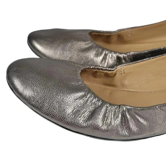 Nine West Metallic Gold Silver Ballet Flat Leather Round Toe Shoes Size 7 - Picture 3 of 14